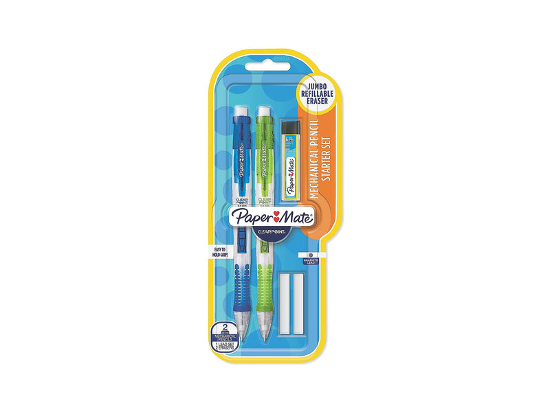 Paper Mate 1759214 Clear Point Mechanical Pencil Starter Set, 0.9 mm, Lime Green, Royal Blue, 2/Set