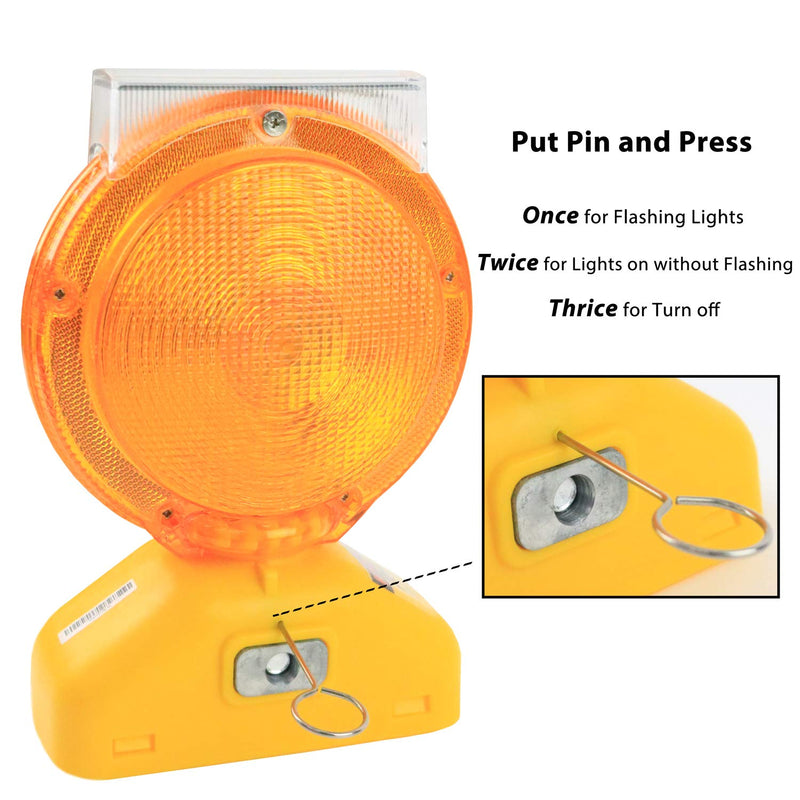 (One Ea) RK Safety BLIGHT-ST Solar Rechargeable Barricade Amber LED Warning Lights | Traffic signal Flashing 2-Sided Visibility, Type A/C, 3-Way Operation Switch | W/Switch Pin and Bolt