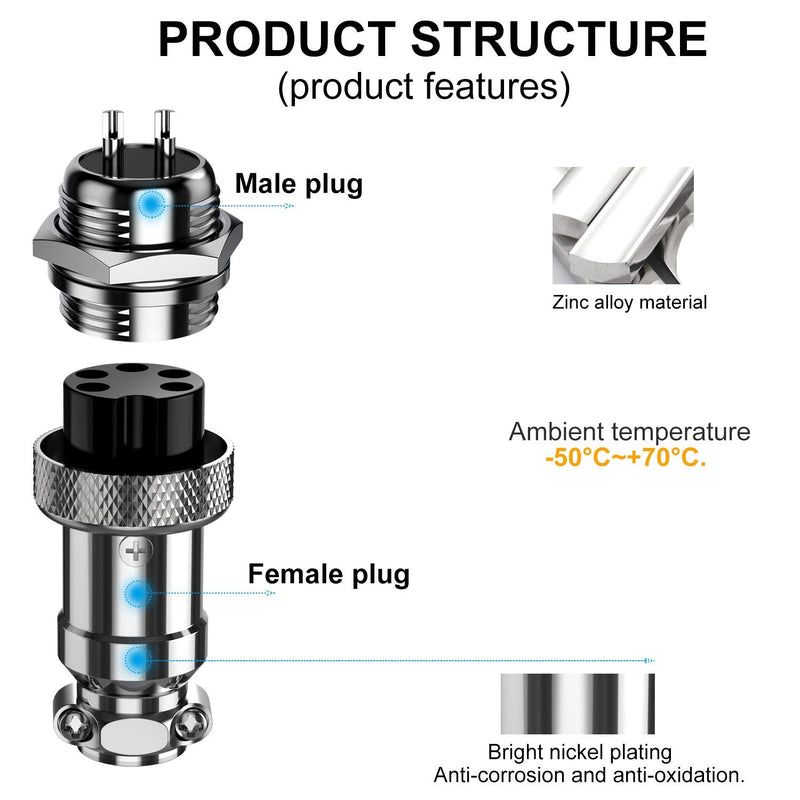 DIYhz GX16 4 Pins Panel Metal Mount Circular Metal Aviation Connector Adapter Male Female Plug Socket (5 Pcs)