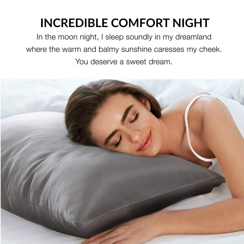 Bedsure Satin Pillowcases Standard Set of 2 - Dark Grey Silk Pillow Cases for Hair and Skin 20x26 inches, Satin Pillow Covers 2 Pack with Envelope Closure
