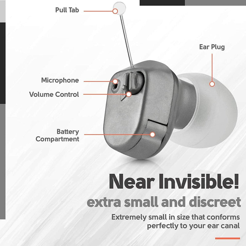 Digital Hearing Amplifier - in-The-Canal (ITC) Pair of in Ear Sound Amplification Devices, Audiologist and Doctor Designed Personal Sound Amplifier for Adults and Sound Enhancer Set by MEDca, Grey