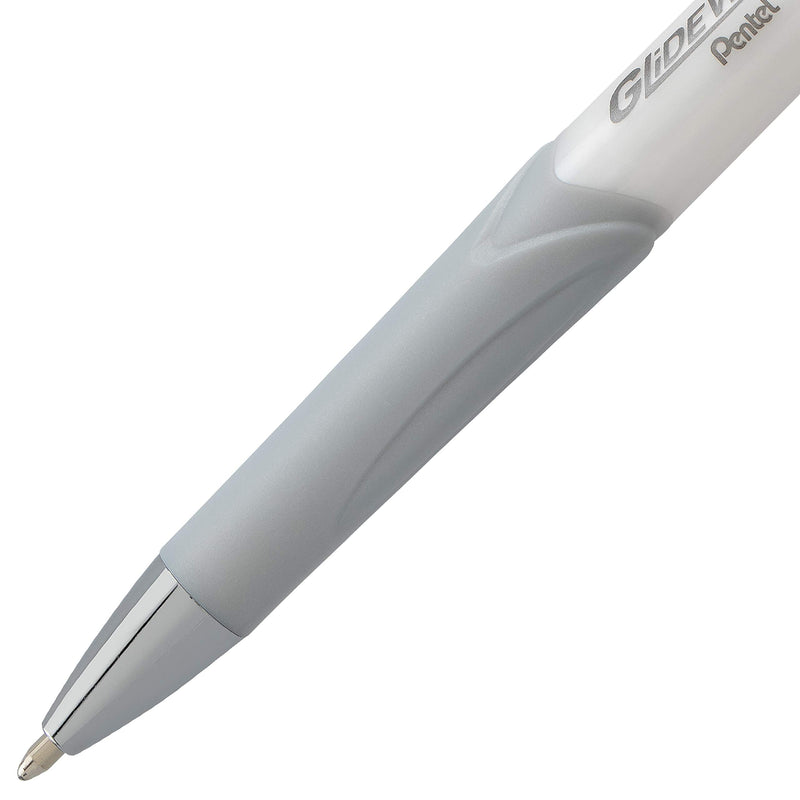 Pentel Glidewrite Signature Ballpoint Pen Pearl White Barrel, (1.0mm) Medium Line, Violet Ink, 12 Pens (BX930W-V)