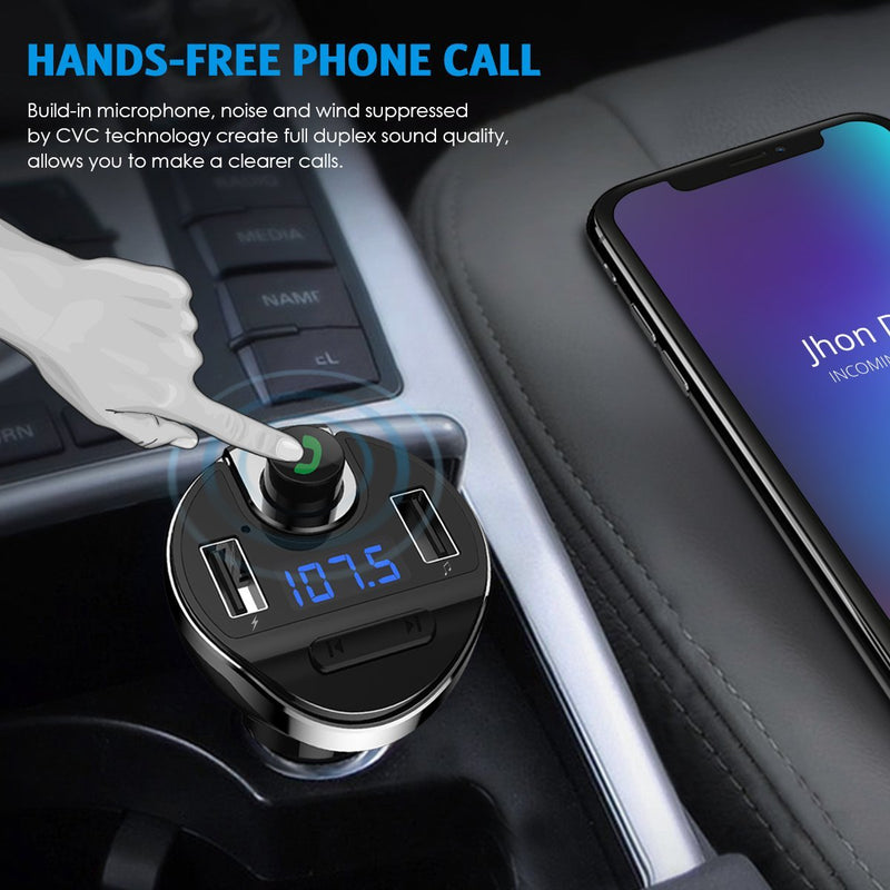 Criacr (Upgraded Version) Bluetooth FM Transmitter for Car, Dual USB Charging Ports & HI-FI Stereo Sound Wireless Radio Adapter Music Player Kit with Hands-Free Calling, Compatible for All Smartphones Black