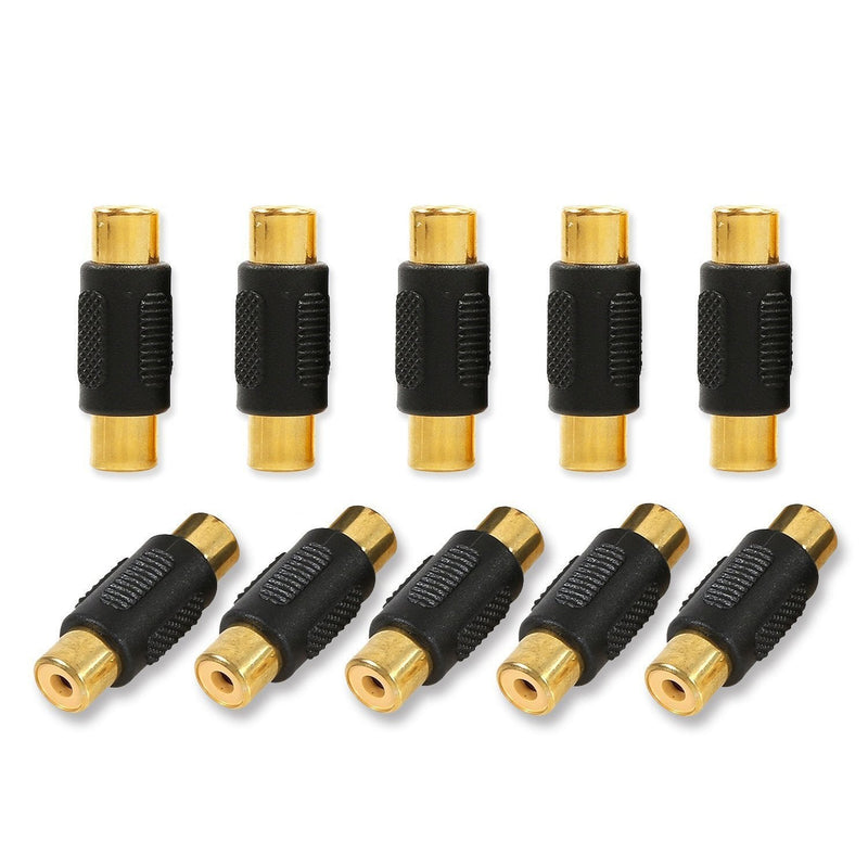 Electop 10 Pack RCA Female to Female Coupler Audio Video Gold Adapter Black