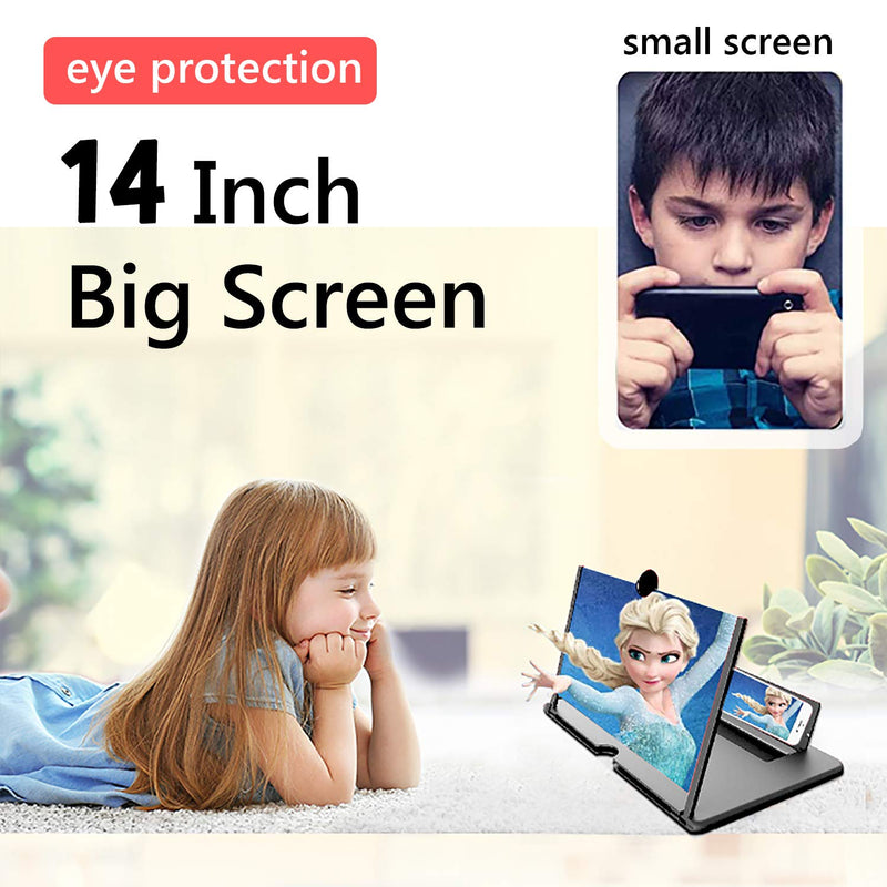 Smartphone Screen Magnifier Stand 14 Inch 3D Foldable Amplifier for Cell Phone with Adjustable Angle A Black-14inch