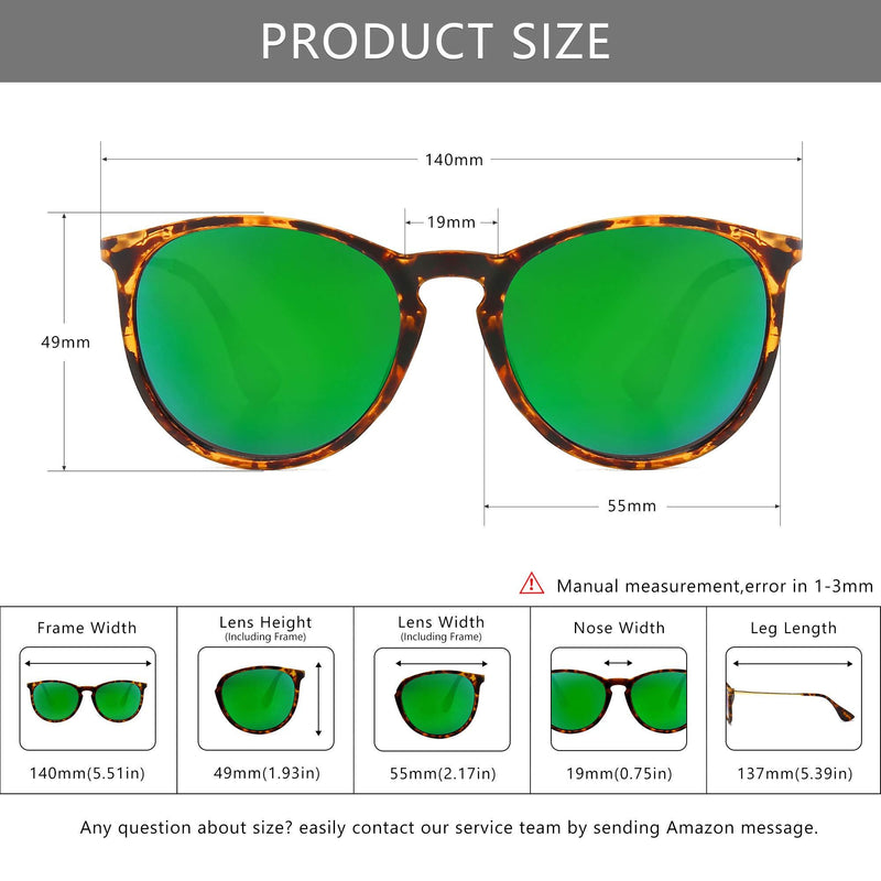 SUNGAIT Vintage Round Sunglasses for Women Men Classic Retro Designer Style Amber Frame(matte Finish)/Green Lens