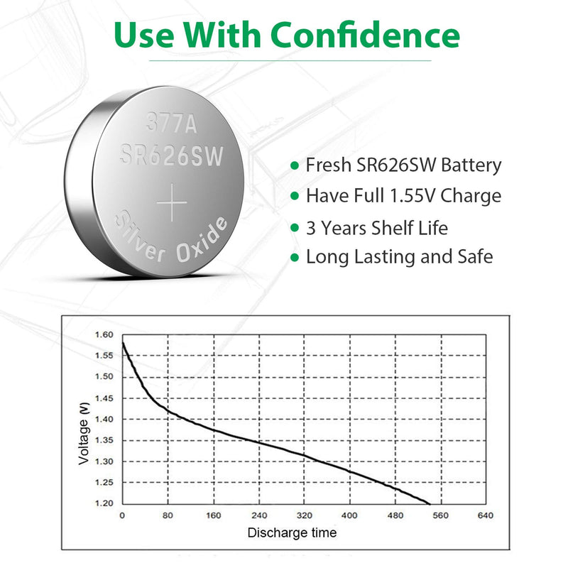 LiCB 20 Pack SR626SW 377 626 Watch Battery 1.5V Button Cell Batteries