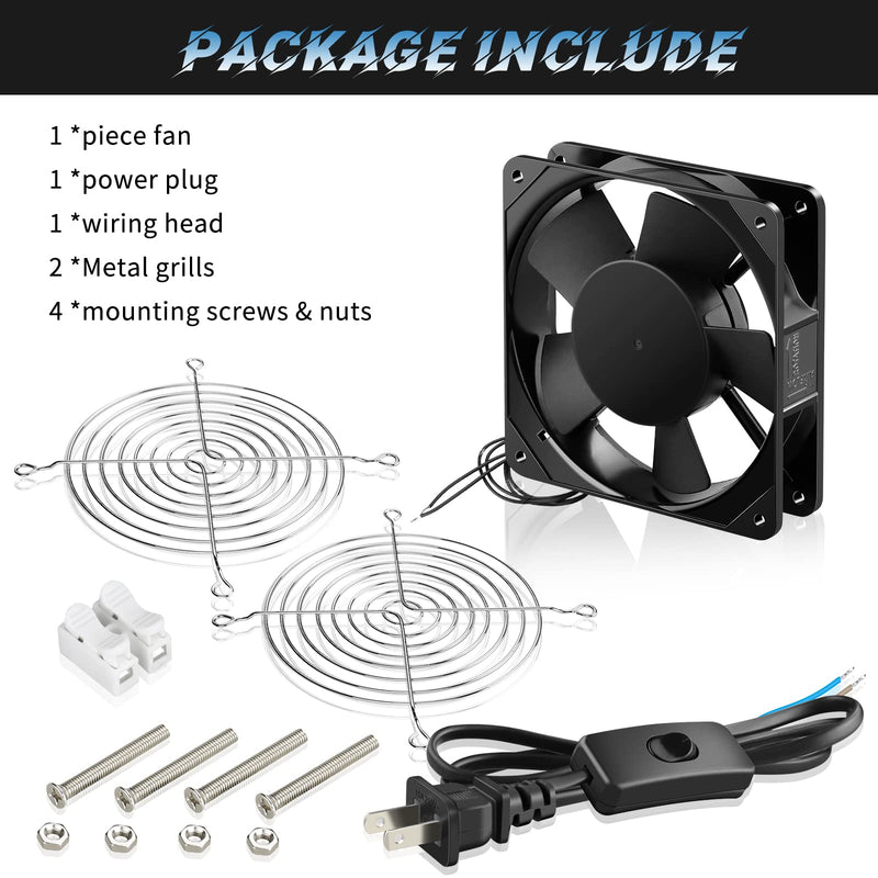 Wderair Metal Axial Muffin Fan AC 110V 120V 120mm x 25mm Dual Ball High Performance Small Box Fan for DIY Cooling Ventilation Exhaust Projects