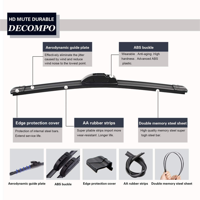ZIXMMO OEM QUALITY 13" + 13" Premium All-Season Windshield Wiper Blades for Original Equipment Replacement(Set of 2) 13"+13"(Pair for Front Windshield)