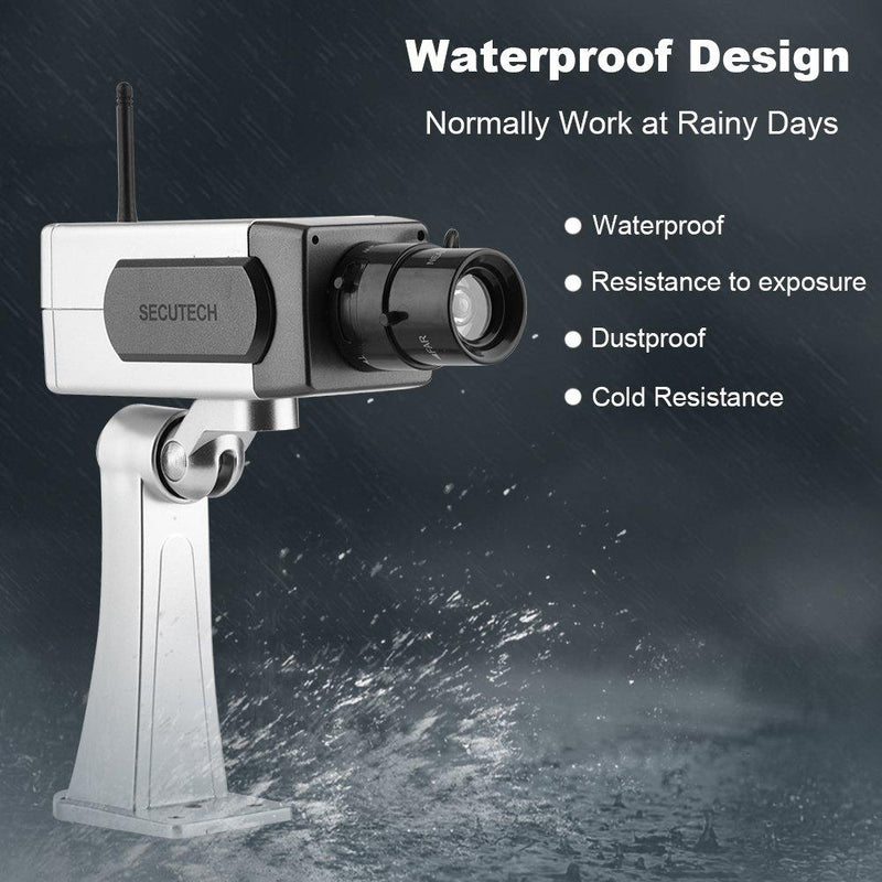 Zerone Fake Security Camera, Fake Bullet CCTV Waterproof Auto Rotation Movement Security Camera Surveillance System with Realistic Look Flashing LED for Indoor & Outdoor Title