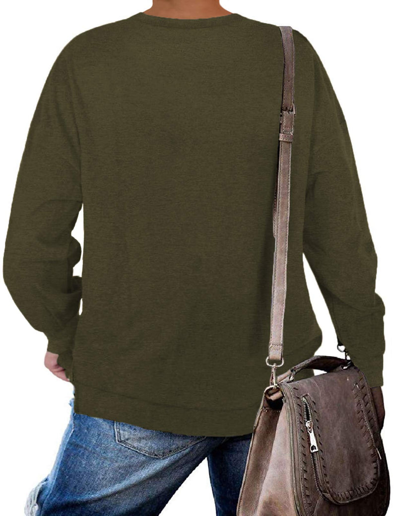 DOLNINE Plus-Size Sweatshirts for Women Casual Tops Side Slit Pullovers Shirts 14 Plus Army Green