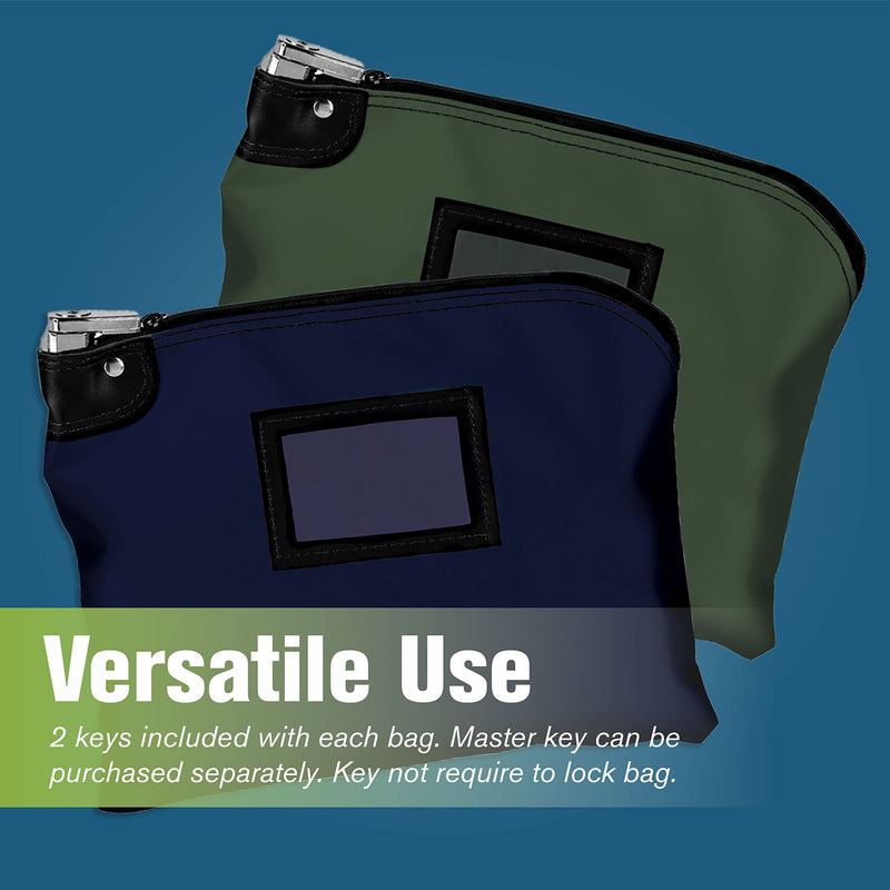 BankSupplies Laminated Nylon Locking Deposit Bag | Navy Blue | 15W x 11H | 2 Keys Included for Each Bag | HIPAA | Puncture Resistant Laminated Nylon | Double Stitched Seams Navy Blue
