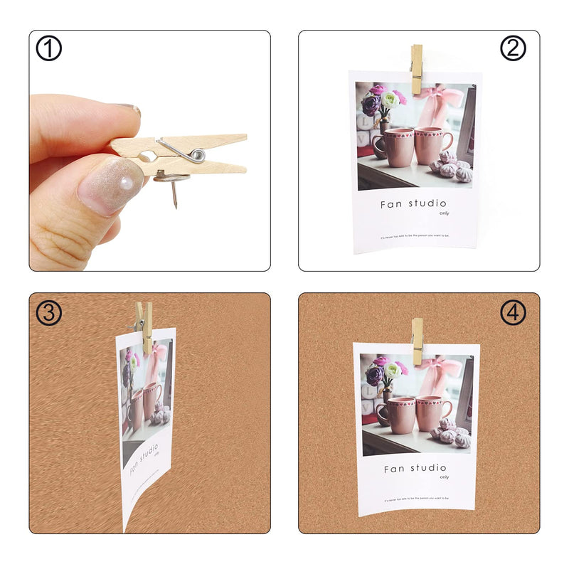Honbay 50PCS Push Pins with Wooden Clips Thumbtacks Clothespins Paper Clips for Artworks, Notes, Photos