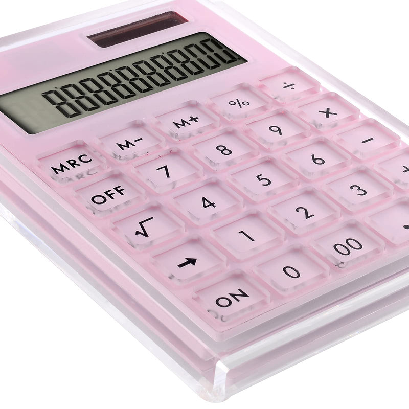 EXPUTRAN Acrylic Calculator with Stand, Battery and Solar Hybrid Powered Basic Calculator 12-Digit LCD Display,Home Office Desktop Accessories(Pink) Pink