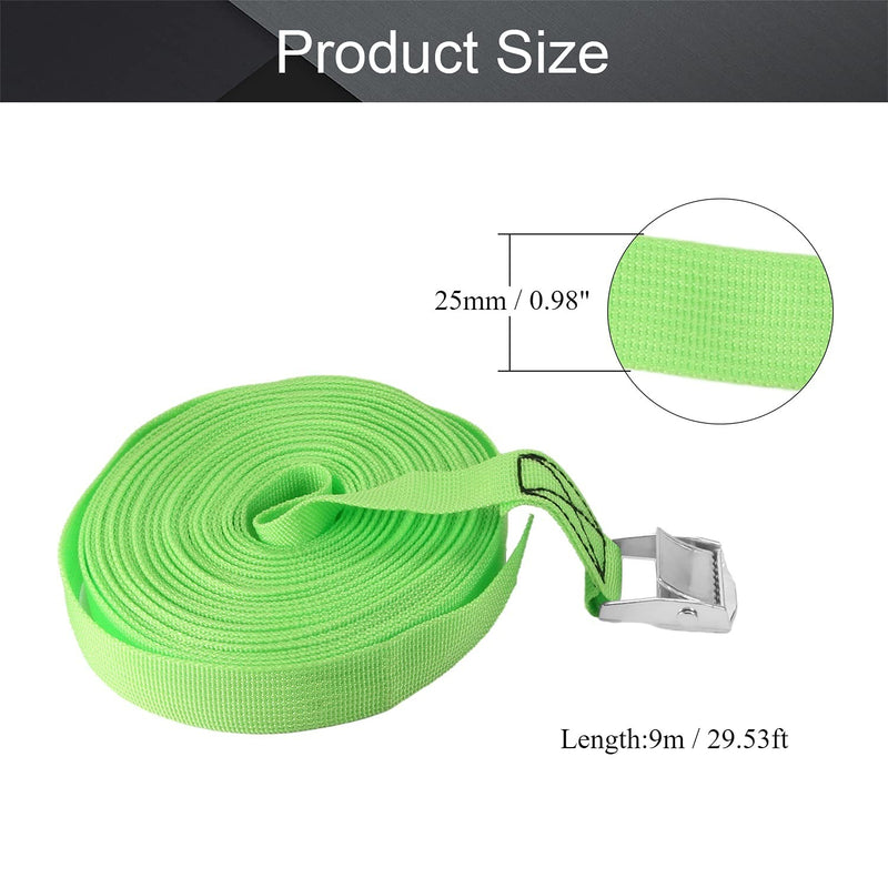 MroMax 0.98" Width x 29.53ft Length Lashing Straps Polypropylene Cam Buckle Lashing Straps 200Kg Load Cargo Tie Down Strap 25mm x 9M for Moving Cargo Green Tone 1Pc