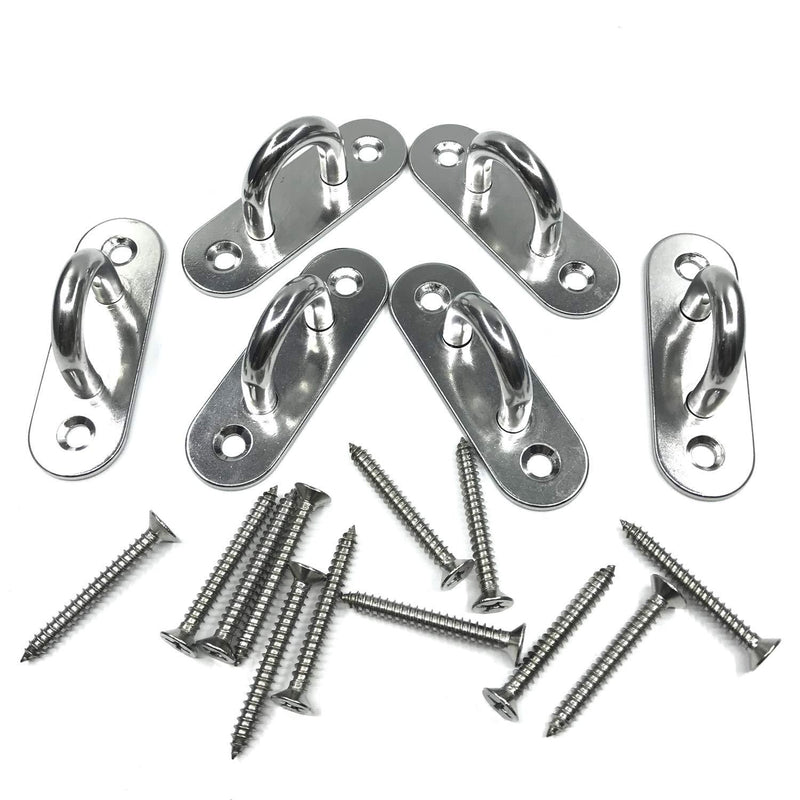 TERMATH 6 Pcs Stainless Steel Pad Eye Plate U Hook , Heavy 3.15 inch Ceiling Hook Ring Hooks , Screw Eyes Hanger , Marine Hardware Staple Hook Loop with 12 Pcs Screws
