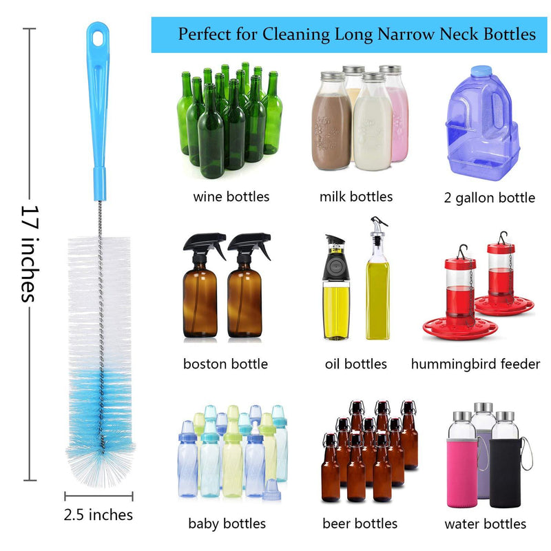 ALINK Bottle Cleaning Brush Set - Long Handle Bottle Cleaner for Washing Narrow Wine/Beer Bottles, Thermos, Hummingbird Feeder, S’Well, Sports Water Bottles, Plus Kettle Spout/Lid Brush, Straw Brush