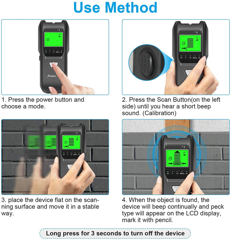 Stud Finder Wall Scanner, 5 in 1 Multifunction Stud Locator with Upgraded Smart Sensor, HD LCD Display and Audio Alarm for The Center and Edge of Metal, Studs, AC Wire, and Pipe Detection Black