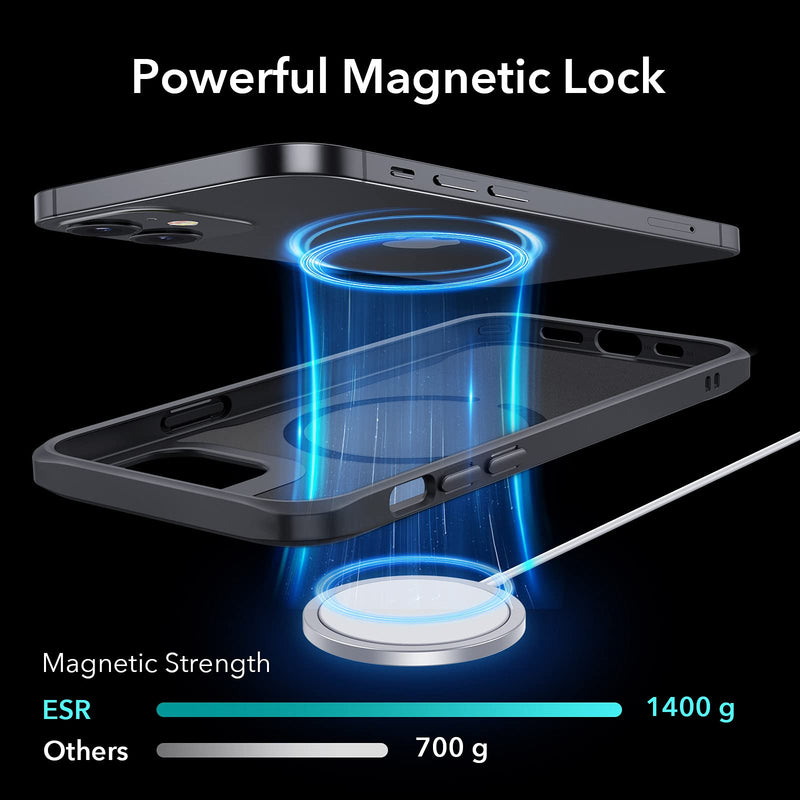 ESR Sidekick Hybrid Compatible with iPhone 12 Case/Compatible with iPhone 12 Pro Case (2020), with HaloLock Magnetic Wireless Charging, Scratch Resistant Back, Grippy Protective Frame, Frosted Black