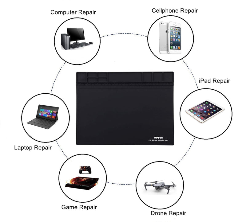 Anti Static Mat, HPFIX ESD Mat Heat Resistant with Grounding Wire and ESD Wristband, Silicone Repair Mat for Computer, PC Building, Eelectronics