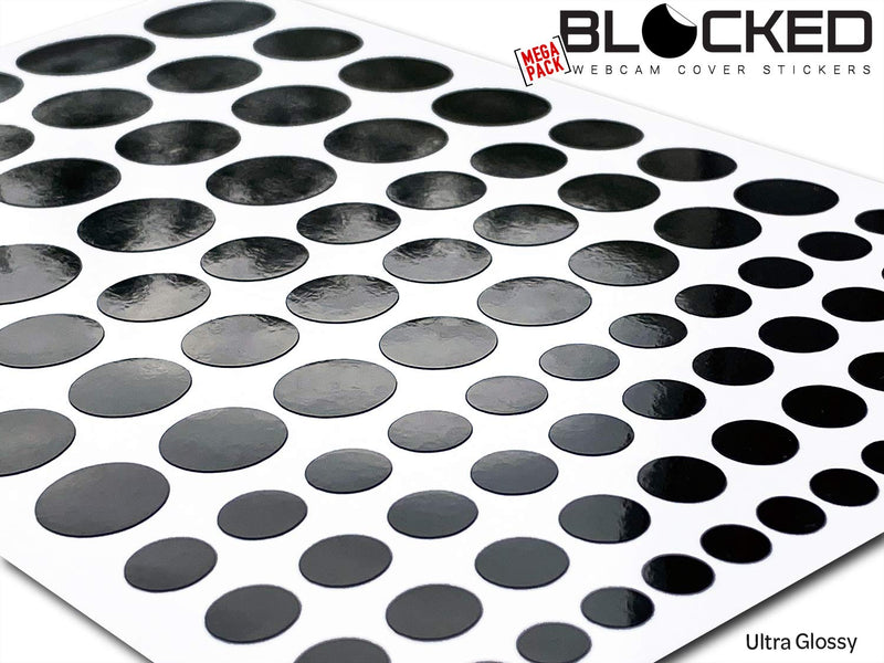 BLOCKED Webcam/Camera Vinyl Covers | 95 Low-Tack Restickable Webcam Stickers | 5-Sizes | Black 95-Pack (Ultra Glossy)