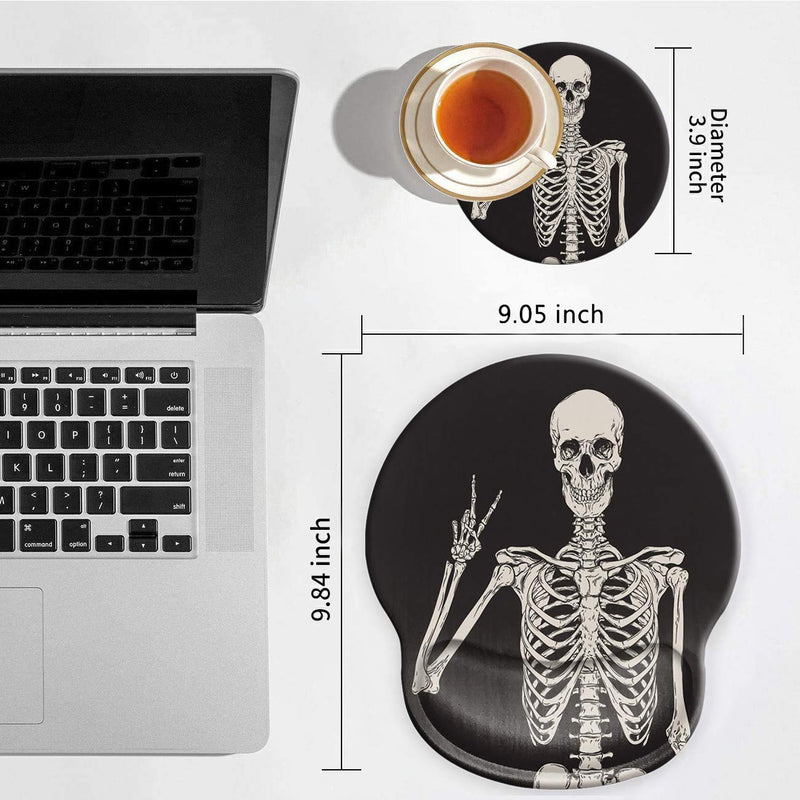 Ergonomic Mouse Pad Wrist Rests Support, Non Slip Mousepads with Gel Cushion Wrist Support,Comfortable Durable Mouse Pads for Home Office Working Pain Relief & Cute Coasters Skull Human Skeleton Mo-mouse Pad-ha-49