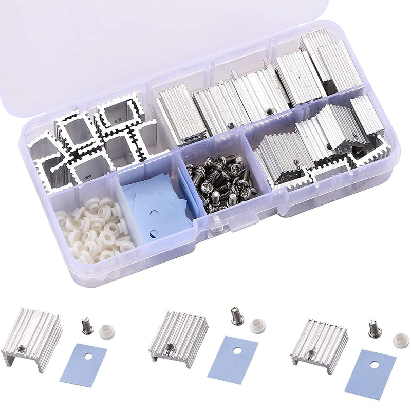 PENGLIN 30pcs TO-220 Aluminum Heatsink and Insulator/Mounting Kit for MOSFET Transistors, 10pcs each of 3 different sizes of TO-220 heatsinks