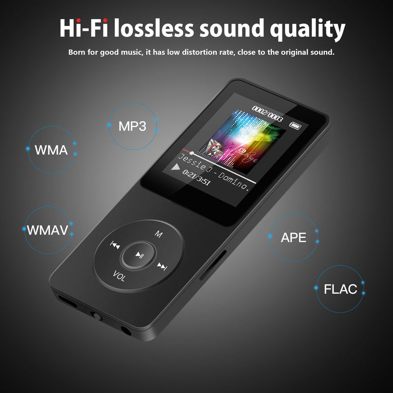 AGPTEK A02S 16GB MP3 Player with FM Radio, Voice Recorder, 70 Hours Playback and Expandable Up to 128GB, Black