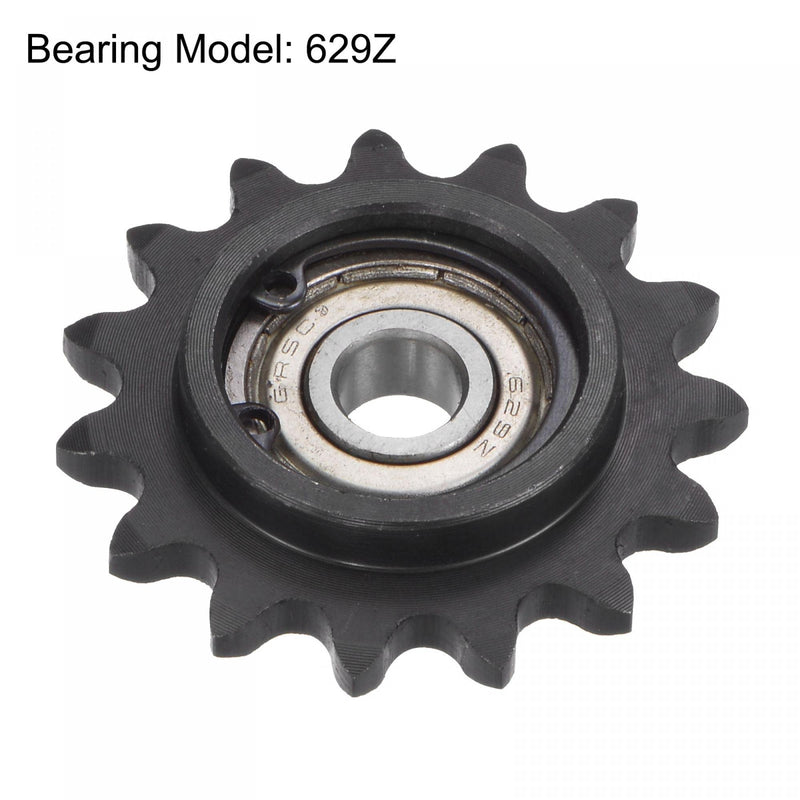 uxcell #35 Chain Idler Sprocket, 9mm Bore 3/8" Pitch 15 Tooth Tensioner, Black Oxide Finished C45 Carbon Steel with Insert Single Bearing for ISO 06C Chains