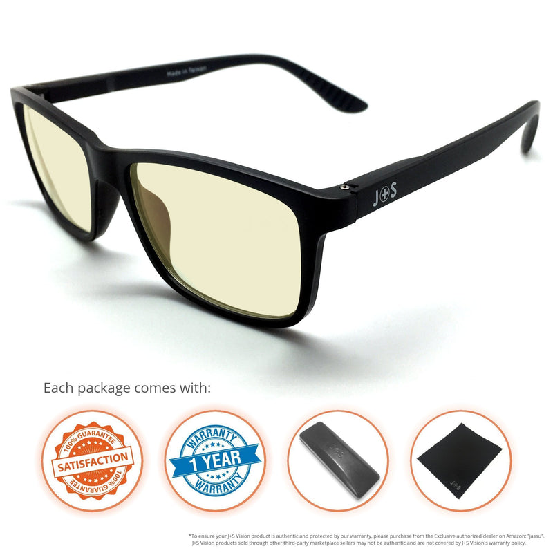 J+S Vision Blue Light Shield Computer/Gaming Glasses - 0x Magnification Classic Rectangle Frame Low Color Distortion Lens - Black Frame