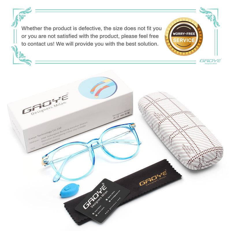 Gaoye Blue Light Blocking Glasses, Retro Round Eyewear Frame Anti Eyestrain Computer Glasses for Women Men - GY1688 Clear Blue/Transparent Lens