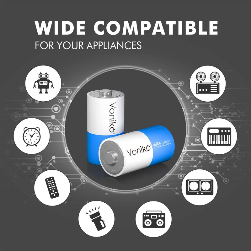 VONIKO Ultra Alkaline C Batteries,C Size LR14 Batteries 8 Pack –10-Year Shelf Life and 6-9 Times The Power as Carbon Batteries, C Cell 1.5 Volt Battery 8 Count (Pack of 1)