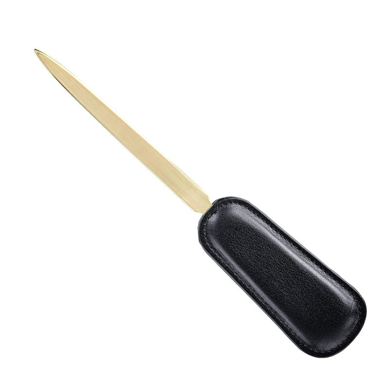 Dacasso Black Leather Gold Blade Letter Opener