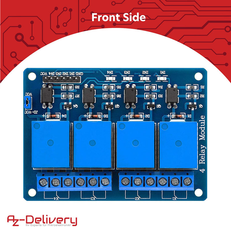 AZDelivery 3 x 4 relay module 5V with optocoupler low-level trigger compatible with Arduino including e-book!
