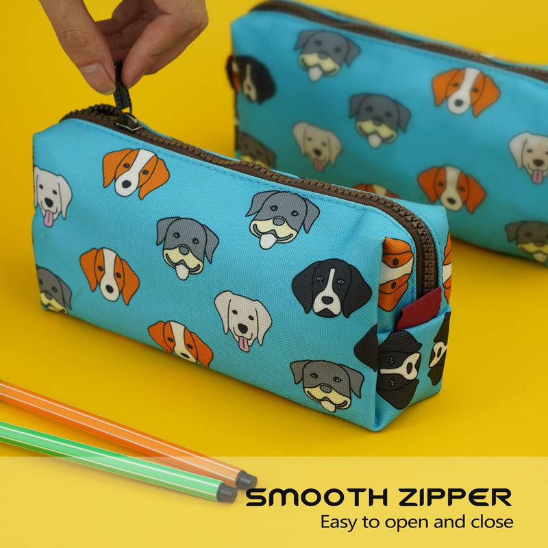 French Bulldog Pencil Case Capacity Canvas Pen Bag Pouch Stationary Case Makeup Cosmetic Bag Gadget Box Blue