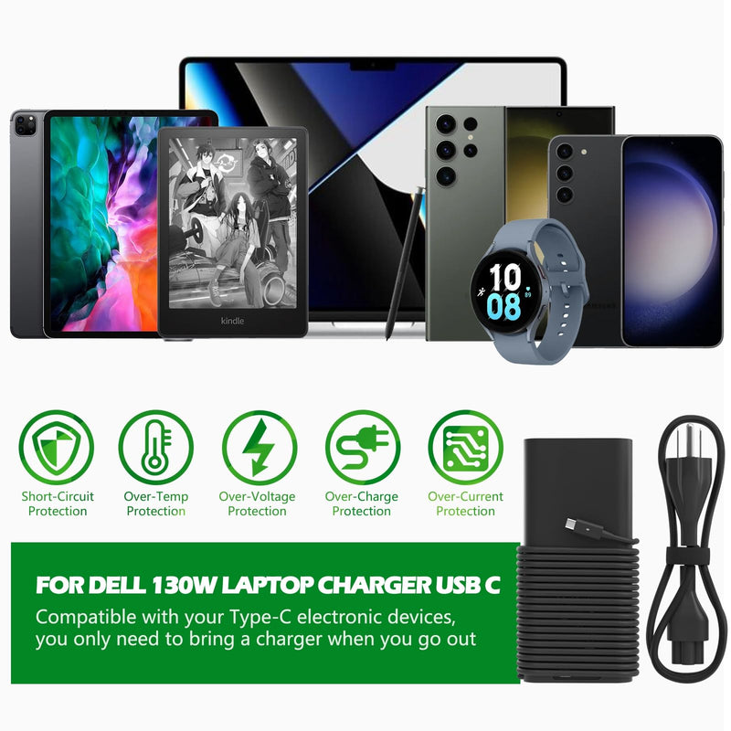 130W USB C Charger for Dell 130W Laptop Charger USB C : Dell XPS 15 Charger,Dell USB-C 130 W AC Adapter,XPS 17 2in1 9575 9500 9700 Precision 5560 5530 5550 5750 Latitude 7310 7210 9410 9510 Power Cord