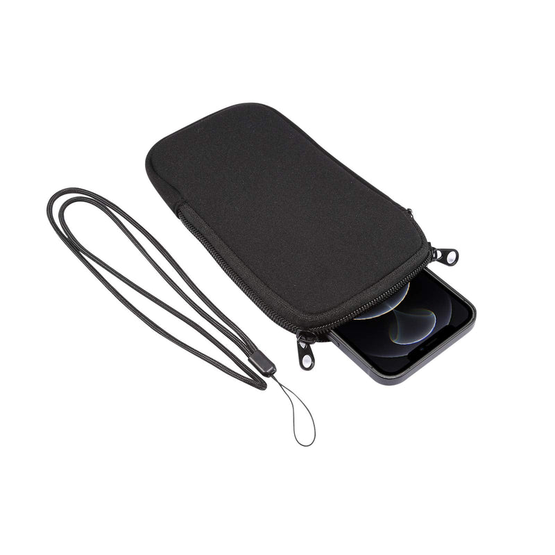 Neoprene Shock Absorbing Proof Pouch Large Cell Phone Sleeve Case Cover w Zipper/Neck Strap for Samsung Galaxy Note 20 Ultra 5G, Note 10+,S20 Plus,A20s / Moto G Power/LG Stylo 5/ Pixel 4 XL (Black) Black