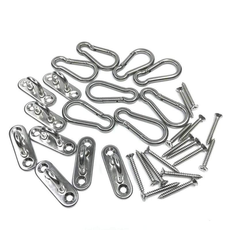 TERMATH 8 Pcs Stainless Steel 1.8 inch Pad Eye Plate U Hooks + 8pcs Stainless Steel Snap Hook,Marine Hardware Staple Hook Loop with Screws