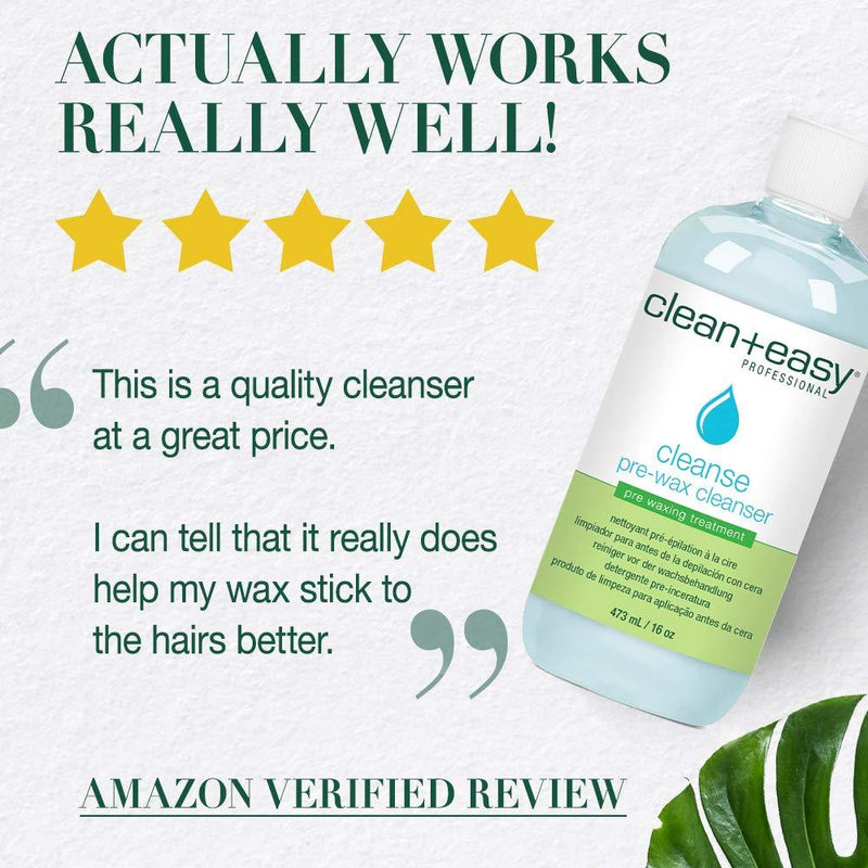 Clean + Easy Cleanse- Pre Wax Cleanser, Removes Any Traces Of Oils and Make-up Before Hair Removal, Essential Pre-Treatment for Effective Waxing, 16 oz