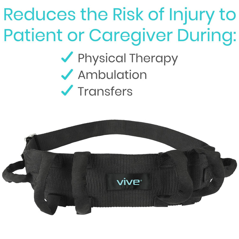 Vive Transfer Belt with Handles - Medical Nursing Safety Gait Patient Assist - Bariatric, Pediatric, Elderly, Handicap, Occupational & Physical Therapy - PT Gate Strap Quick Release Metal Buckle