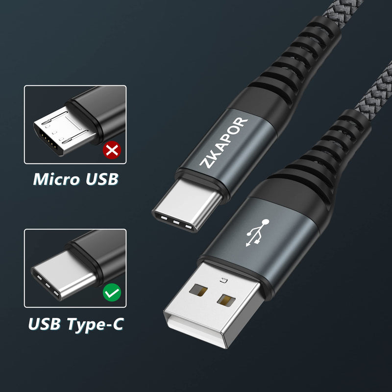 ZKAPOR USB C Cable Short 30CM, Quick Charging Cable 3A Nylon Braided Compatible with iPhone 15/15 Pro Max, Samsung Galaxy S23/S22/S21/S10, Note 10, Huawei P40/P30, Google Pixel 0.3M Gray