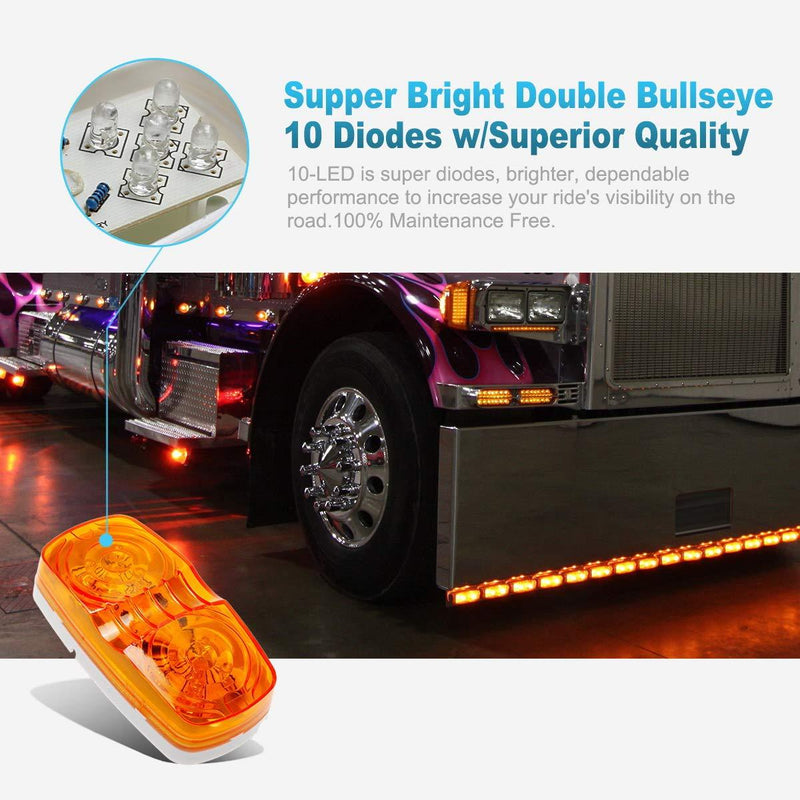 Partsam 10x Double Bubble Bullseye Side Marker Light 10LED Bulls Tiger Eye Amber Trailer