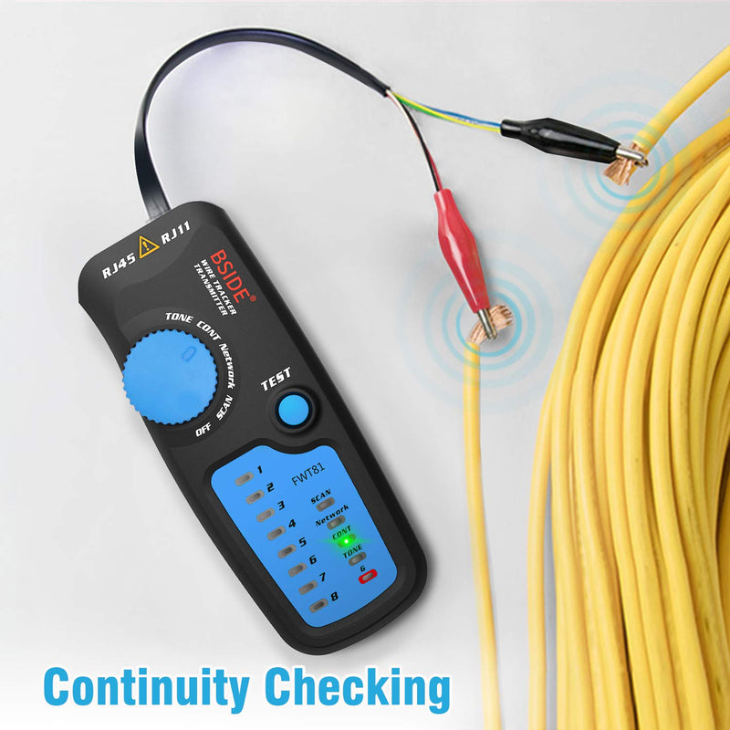 Bside Network Cable Tester RJ45 RJ11 Wire Tracker Telephone Line Tester LAN TV Electric Line Finder Toner Network Cable Collation Continuity Checker with Flashlight FWT81