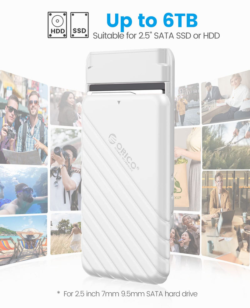 ORICO 2.5 inch USB C Hard Drive Enclosure USB 3.1 Gen 1 to SATA III External Hard Drive Case for SSD HDD 9.5 7mm Tool-Free with UASP, White (25PW1-C3) 25PW1-C3-WH