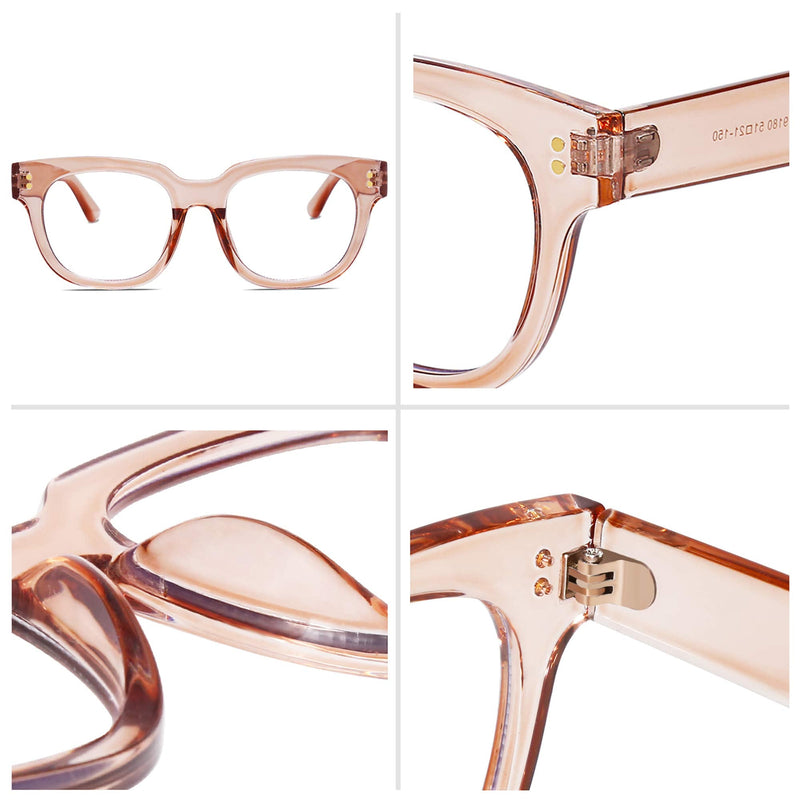 SOJOS Oversized Square Anti Blue Light Blocking Glasses for Women Thick Computer Eyeglasses Double Metal Studs SJ5053 C03 Crystal Pink Frame Anti-Blue Light Lens