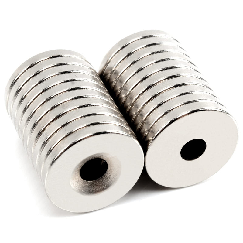 MIN CI Strong Rare Earth Magnets Heavy Duty, 20 Pcs Small Ring Neodymium Magnet, Round Magnets Use with Screws, for Crafts DIY Science Lockers Workshop Warehouse Door School Garage (20 x 3 Hole 5mm) 20 x 3mm with 5mm Hole-20P