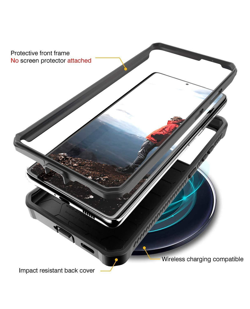 ArmadilloTek Vanguard Compatible with Samsung Galaxy S21 Ultra Case, Military Grade Full-Body Rugged with Built-in Kickstand [Screenless Version] - Black