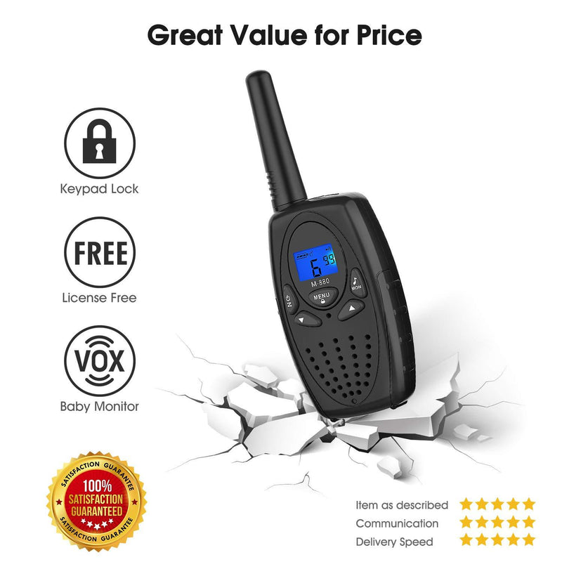 Walkie Talkies for Adults, Topsung M880 FRS Two Way Radio Long Range with VOX Belt Clip/Hand Held Walky Talky with 22 Channel 3 Miles for Family Home Cruise Ship Camping Hiking (Black 2 in 1) M880 black