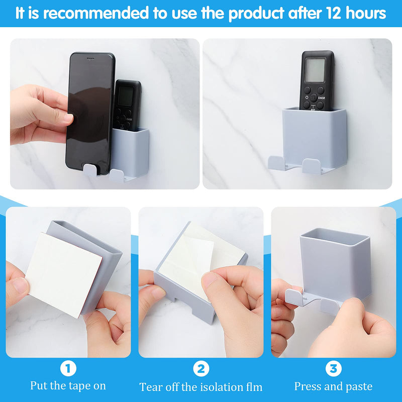 6 Pieces Wall Mount Phone Holder Self-Adhesive Wall Beside Organizer Storage Box Plastic Charging Phone Stand Remote Wall-Mounted Phone Brackets Holder for Bedroom