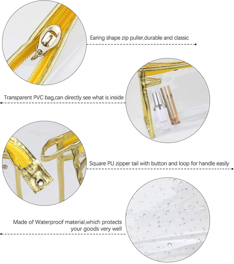 Meetory 5 Pcs Clear Waterproof Cosmetic Bag with Zipper, PVC Transparent Plastic Makeup Organizing Bags Travel Toiletry Pouch for Bathroom, Vacation and Organizing